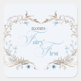 Fairy First Birthday Invitation | Elegant Blue  スクエアシール