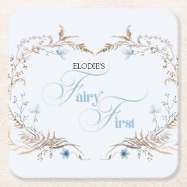 Fairy First Birthday Invitation | Elegant Blue  スクエアペーパーコースター