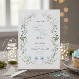 Fairy First Birthday Invitation | Elegant Blue  招待状