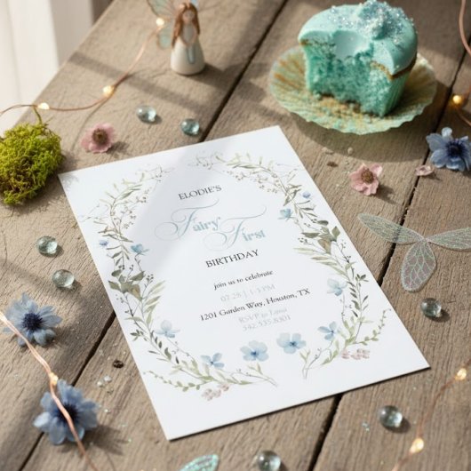 Fairy First Birthday Invitation | Elegant Blue  招待状