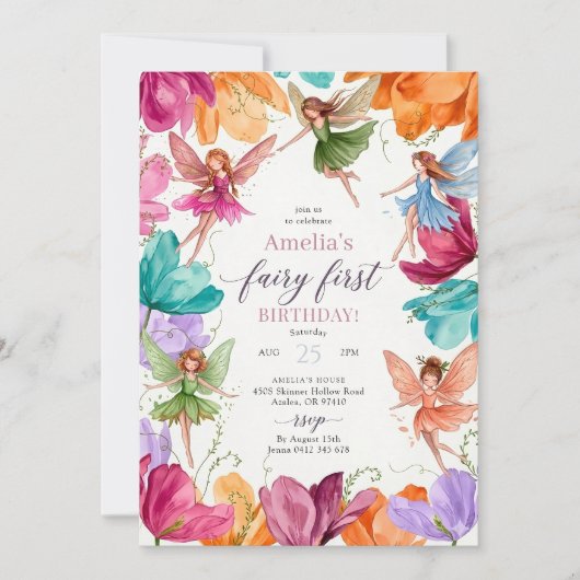 Fairy First Birthday Invitation, Fairy Invitation 招待状 (正面)