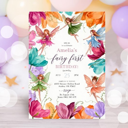Fairy First Birthday Invitation, Fairy Invitation 招待状