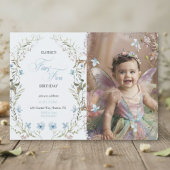 Fairy First Birthday Invitation | Floral Photo 招待状