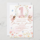 Fairy First Birthday Invitation Girl, Fairy 1st Bi 招待状 (正面)
