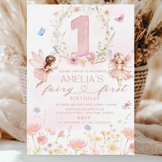 Fairy First Birthday Invitation Girl, Fairy 1st Bi 招待状