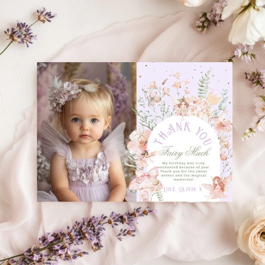 Fairy First Birthday Lilac Photo Thank You Card 招待状