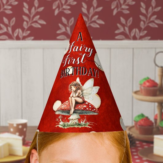 Fairy First Birthday Mushroom Red Polka dot パーティーハット