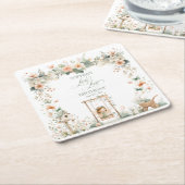 Fairy First Birthday Party Personalized スクエアペーパーコースター (アングル)