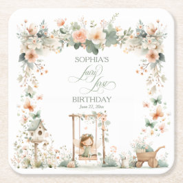 Fairy First Birthday Party Personalized スクエアペーパーコースター