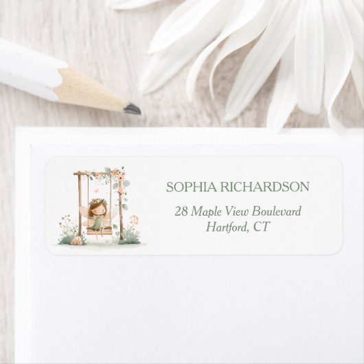 Fairy First Birthday Party Return Address Label ラベル (インサイチュ)