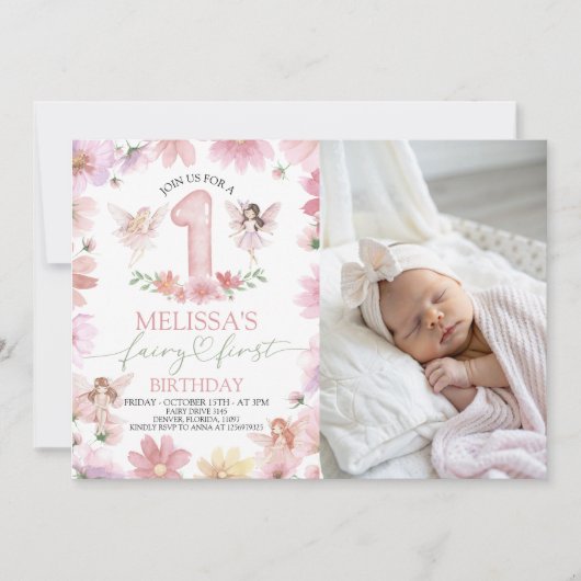 Fairy First Birthday Photo Invitation 招待状 (正面)
