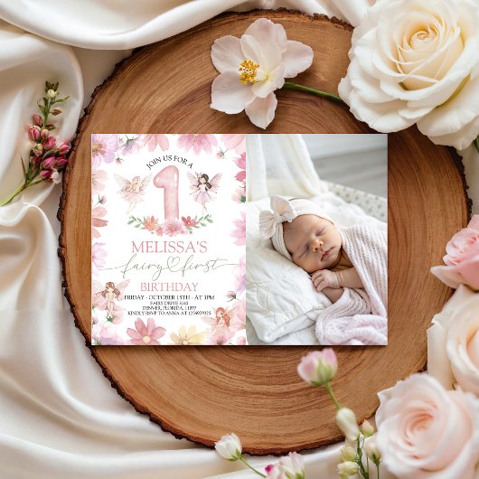 Fairy First Birthday Photo Invitation 招待状