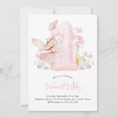 Fairy First Birthday Pink Number 1 Girls Party 招待状 (正面)