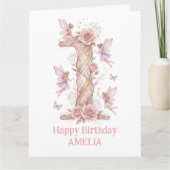 Fairy First Birthday Pink Number One Girl's 1st カード (正面)