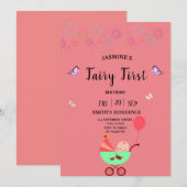 Fairy First  Birthday pink party Invitation 招待状 (正面/裏面)