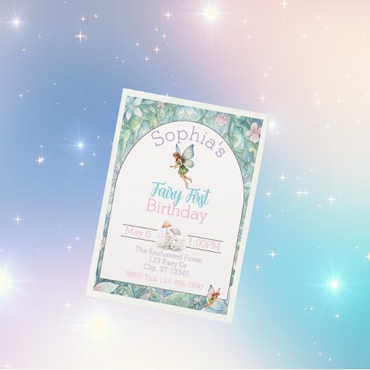Fairy First Birthday, Watercolor 1st Birthday 招待状