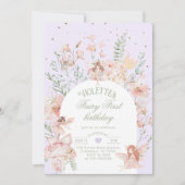 Fairy First Birthday Whimsical Garden Purple 招待状 (正面)