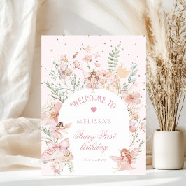Fairy First Birthday Whimsical pink Welcome ポスター