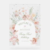 Fairy First Birthday Whimsical Purple Welcome アクリルサイン (正面)