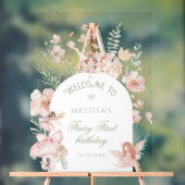 Fairy First Birthday Whimsical Purple Welcome アクリルサイン (ニュートラル)