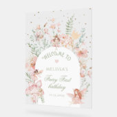 Fairy First Birthday Whimsical Purple Welcome アクリルサイン (傾斜)