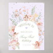 Fairy First Birthday Whimsical Purple Welcome ポスター (正面)