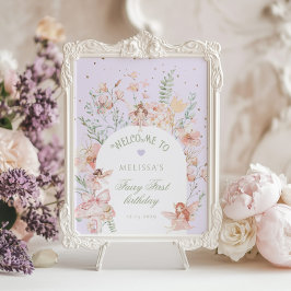 Fairy First Birthday Whimsical Purple Welcome ポスター