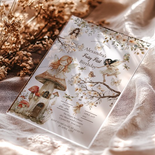 Fairy First Birthday Woodland Floral アクリル招待状