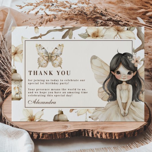 Fairy First Birthday Woodland Floral サンキューカード