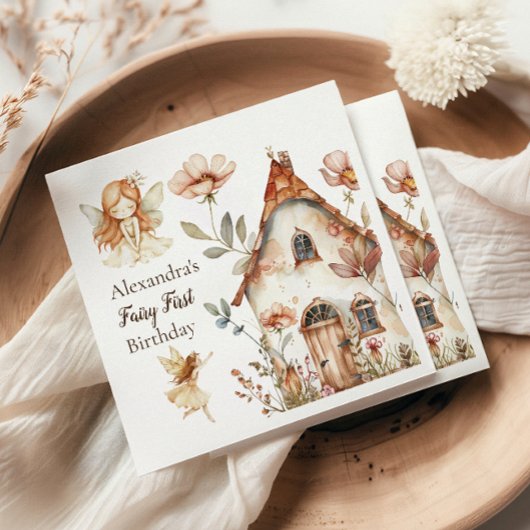 Fairy First Birthday Woodland Floral スタンダードカクテルナプキン