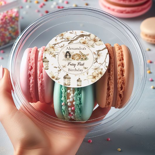 Fairy First Birthday Woodland Floral ラウンドシール
