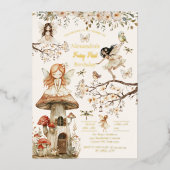 Fairy First Birthday Woodland Floral 箔招待状 (正面)