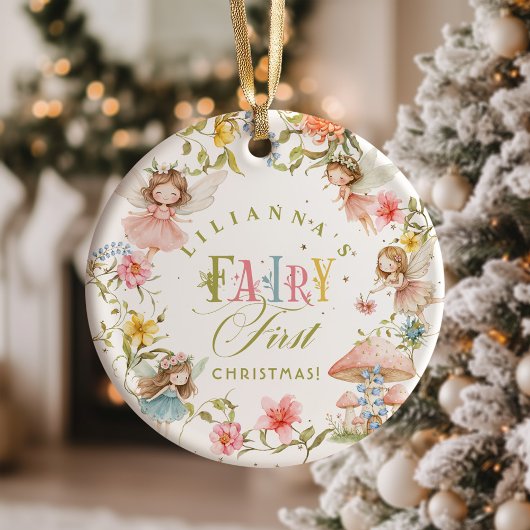 Fairy First Christmas 1st Birthday Photo セラミックオーナメント