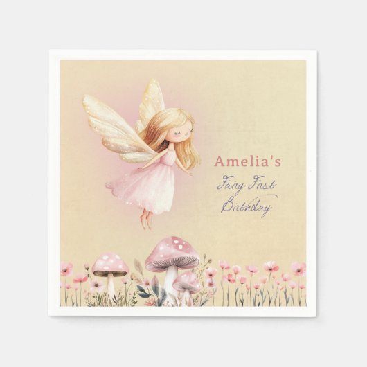 Fairy First Cute Girl's 1st Birthday Party スタンダードカクテルナプキン (正面)