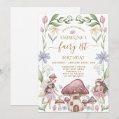 Fairy First Enchanted Forest Girl 1st Birthday 招待状 (正面/裏面)