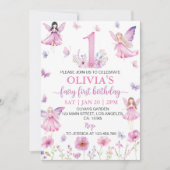 Fairy First Floral Garden Butterfly Birthday Party 招待状 (正面)