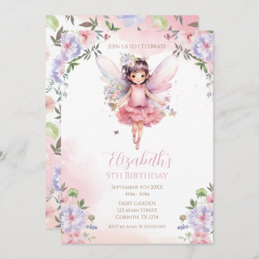 Fairy First garden birthday Party Invitation 招待状 (正面/裏面)