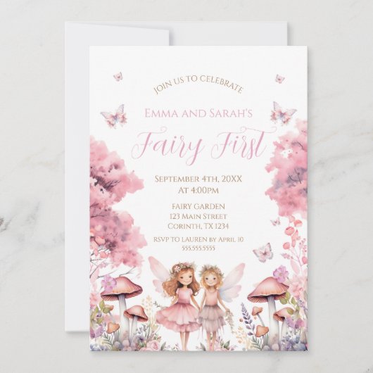 Fairy First garden birthday Party Invitation 招待状 (正面)
