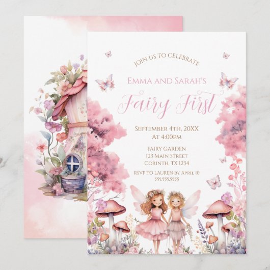Fairy First garden birthday Party Invitation 招待状 (正面/裏面)