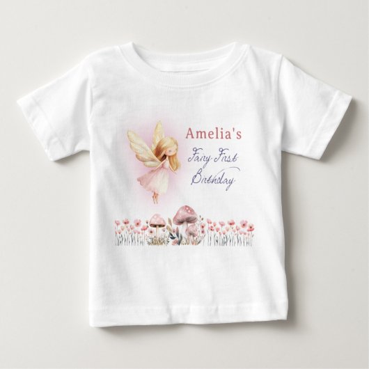 Fairy First Girl's 1st Custom Birthday Party ベビーTシャツ (正面)