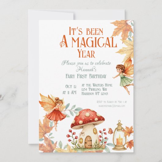 Fairy First Magic Fall Birthday 招待状 (正面)