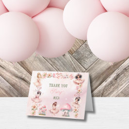 Fairy First Mushroom House Pink Birthday サンキューカード