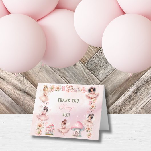 Fairy First Mushroom House Pink Birthday サンキューカード