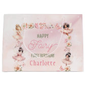 Fairy First Pink Glitter Gift Bag ラージペーパーバッグ (正面)