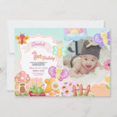 Fairy First Pink Photo Butterfly 1st Birthday  招待状 (正面)