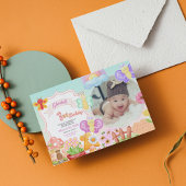 Fairy First Pink Photo Butterfly 1st Birthday  招待状