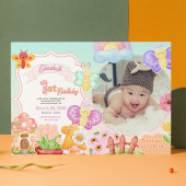 Fairy First Pink Photo Butterfly 1st Birthday 招待状