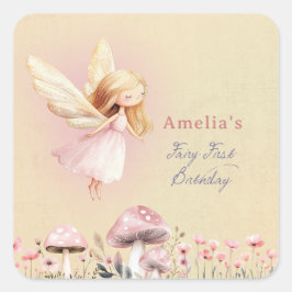 Fairy First Theme Girl's 1st Birthday Party Custom スクエアシール