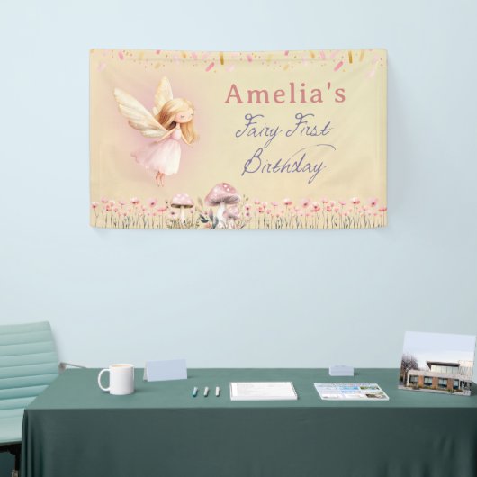Fairy First Theme Girl's 1st Birthday Party Custom 横断幕 (トレードショー)