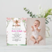 Fairy First Watercolor Floral Girls 1st Birthday 招待状 (スタンド正面)